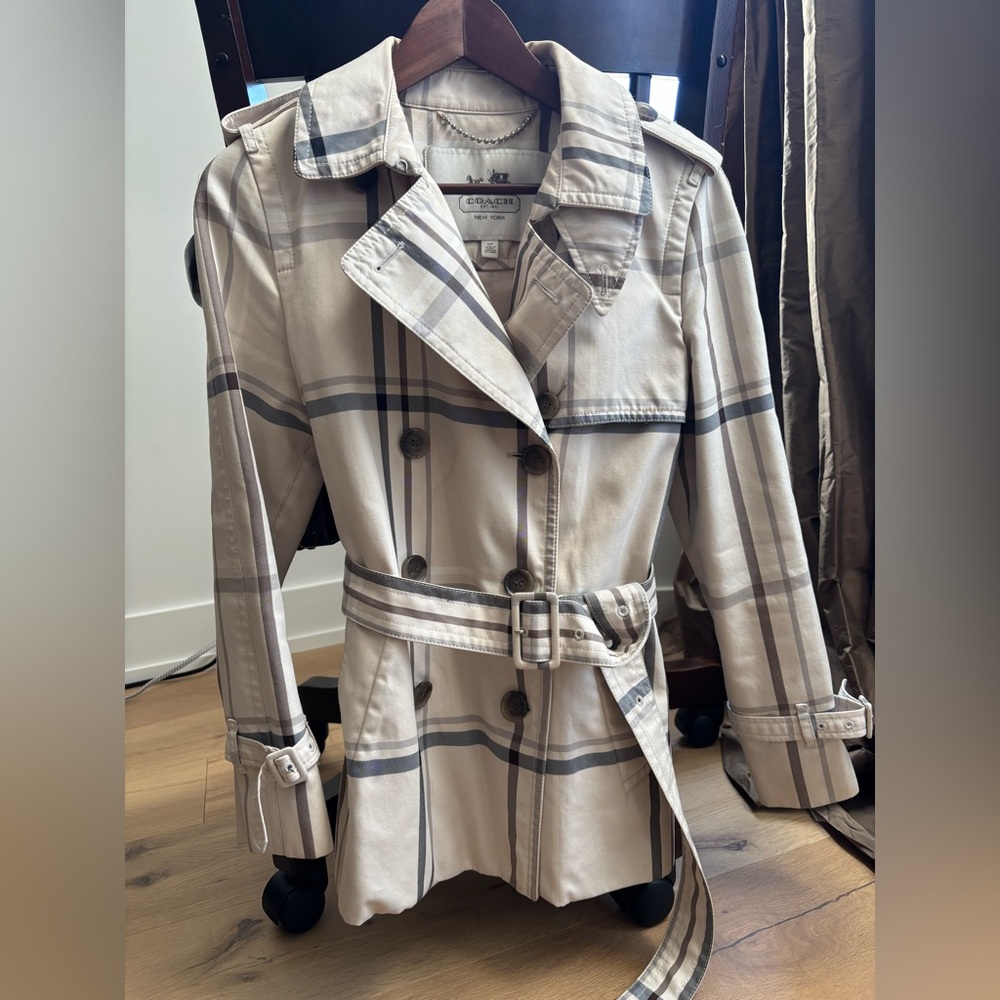 Coach Beige, Grey and Brown Plaid Fabric